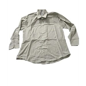 Mario Gatini Men Dress Shirt 17 34 35 Cream‎ Tan Long Sleeve Single Needle...